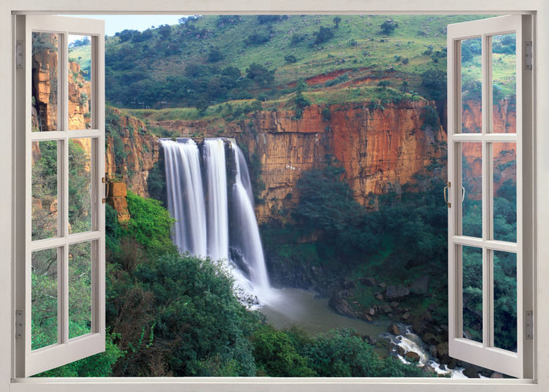 50921348 - elands river falls in mpumalanga state of south africa.these falls have been declared a national monument. at this waterfall the water of the elands river gushes over a 228-meter cliff in three separate streams, splashing into a clear, deep pool