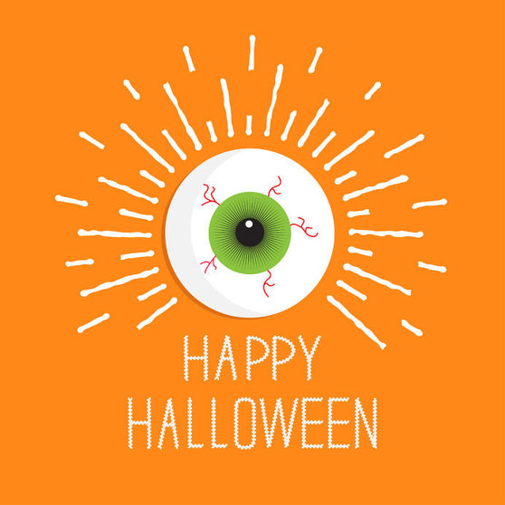 31130884 - eyeball with shine lines.  happy halloween card. flat design style. vector illustration